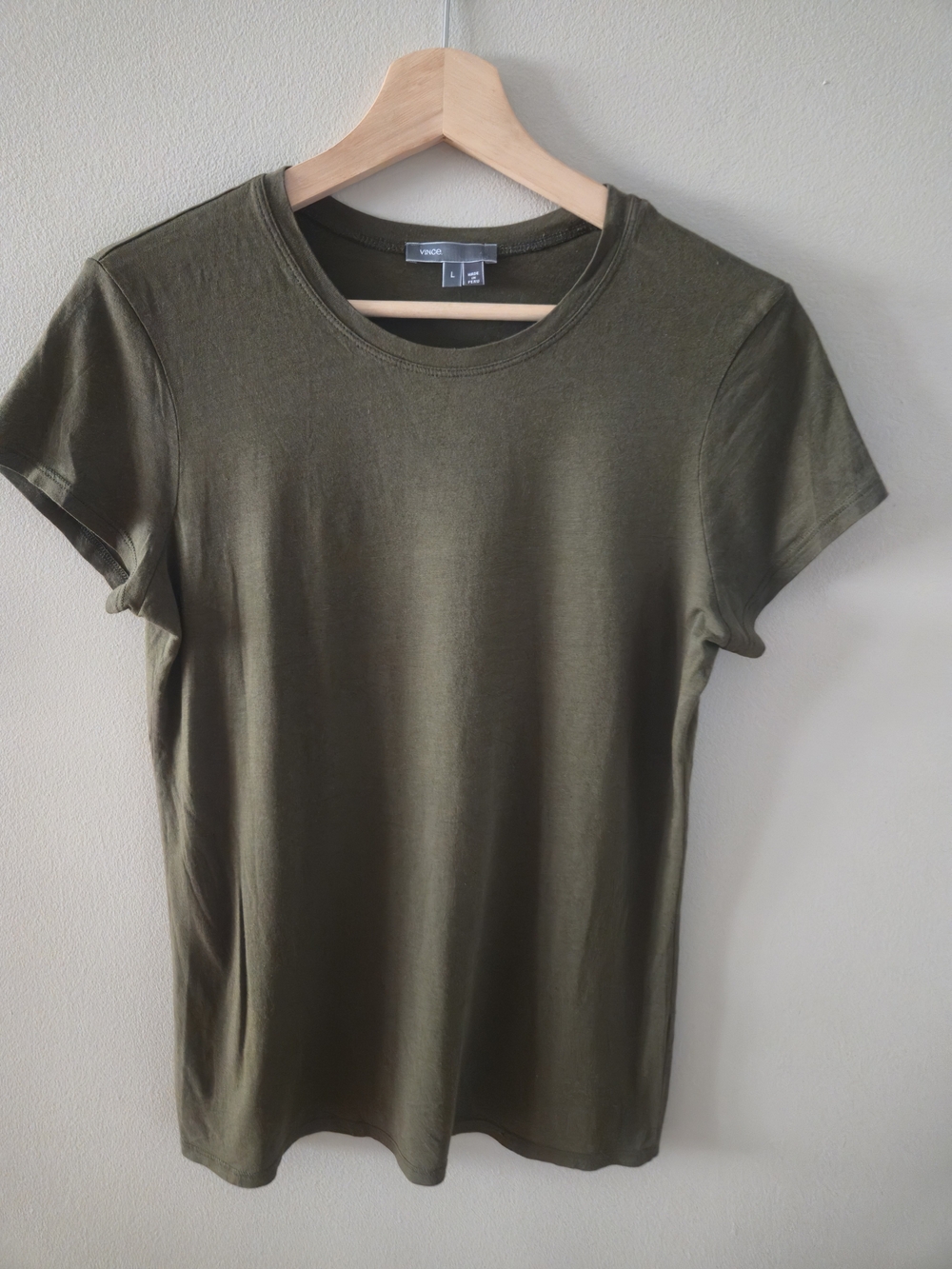 Vince T-Shirt Size L Solid Olive Green Pima Cotton Modal Women's Capsule Peru